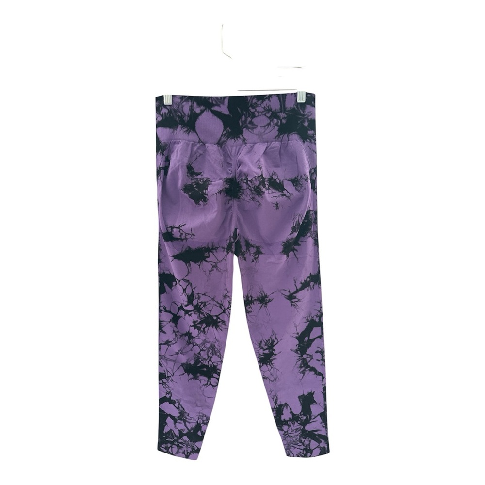 Purple Black Tie Dye Cropped Leggings XL Stretch Athleisure - Picture 2 of 9
